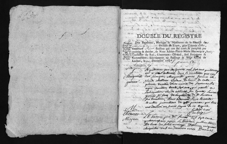 Collection du greffe. Baptêmes, mariages, sépultures, 1781