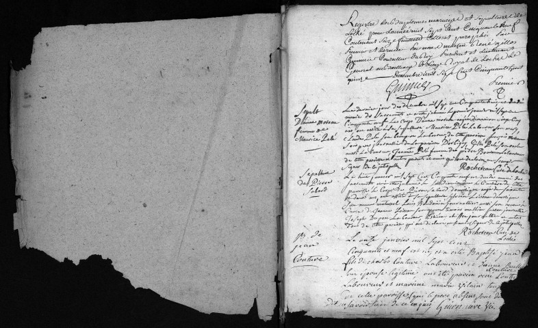 Collection du greffe. Baptêmes, mariages, sépultures, 1759