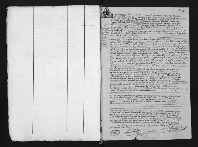 Mariages, an VI - Pour les mariages de l'an VII et de l'an VIII, se reporter à la municipalité de canton (Château-Renault)