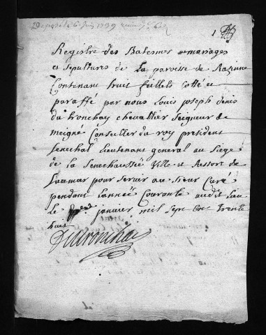 Collection du greffe. Baptêmes, mariages, sépultures, 1738