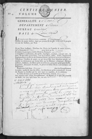 Centième denier et insinuations suivant le tarif (21 septembre 1776-10 mars 1778)