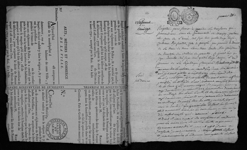 Naissances, mariages, décès, 1793-an X - Pour les mariages de l'an VII et de l'an VIII, se reporter à la municipalité de canton (La Haye)