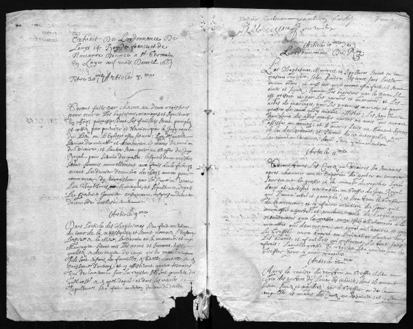 Collection communale. Baptêmes, mariages, sépultures, 1668-1699. Contient la liste des curés de Saint-Germain de 1442 à 1671