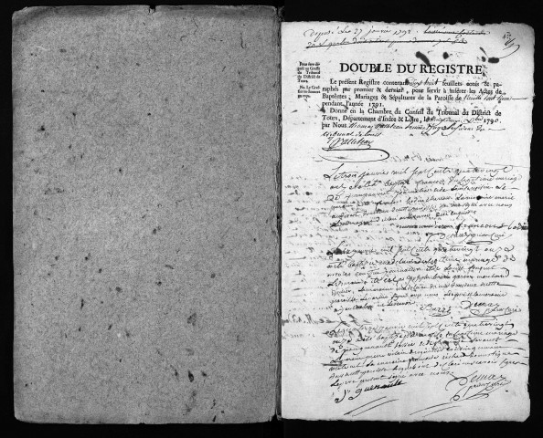 Collection du greffe. Baptêmes, mariages, sépultures, 1791