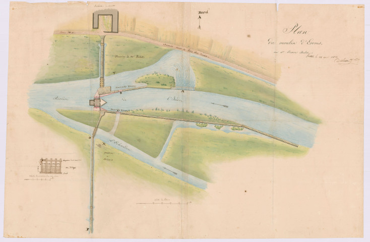 Plan aquarellé du moulin (28 avril 1823)