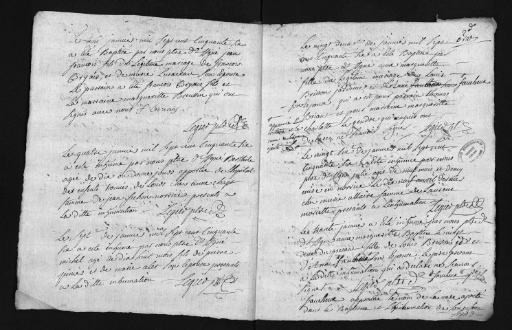 Collection du greffe. Baptêmes, mariages, sépultures, 3 janvier 1756-26 janvier 1757