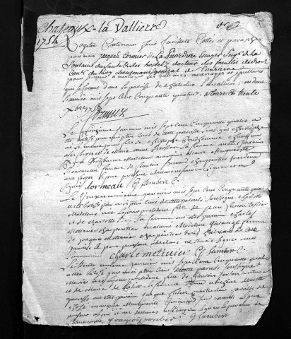 Collection du greffe. Baptêmes, mariages, sépultures, 1754