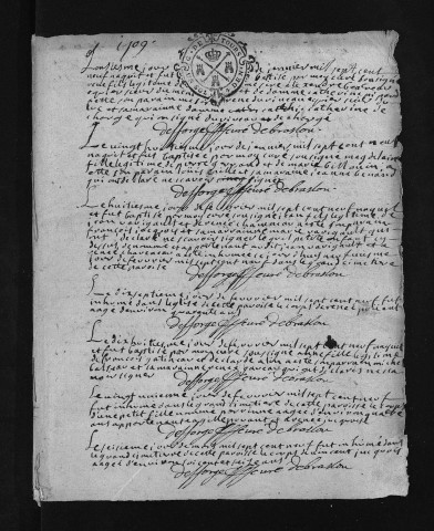 Collection du greffe. Baptêmes, mariages, sépultures, 1709-1716