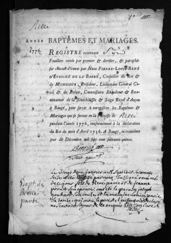 Baptêmes, mariages, 1776