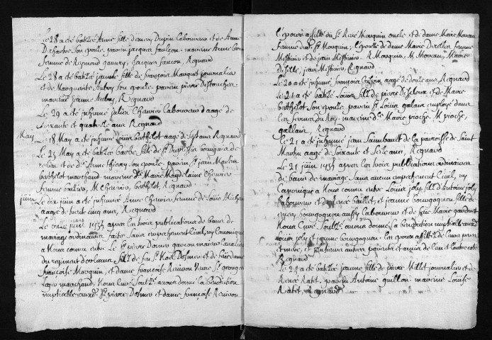 Collection du greffe. Baptêmes, mariages, sépultures, 1735-1736