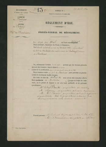 Vérification de la conformité des travaux au règlement d'eau, visite de l'ingénieur (26 avril 1860)