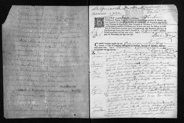 Collection du greffe. Baptêmes, mariages, sépultures, 1711 - Les années 1708-1710 sont lacunaires dans cette collection