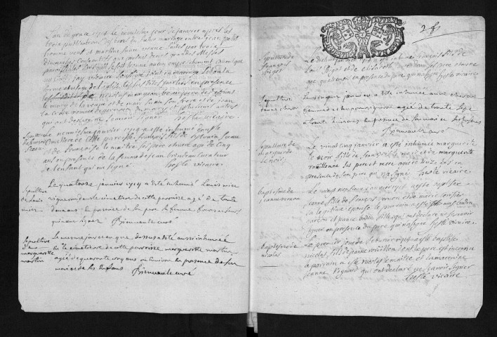 Collection communale. Baptêmes, mariages, sépultures, 1714-mai 1737