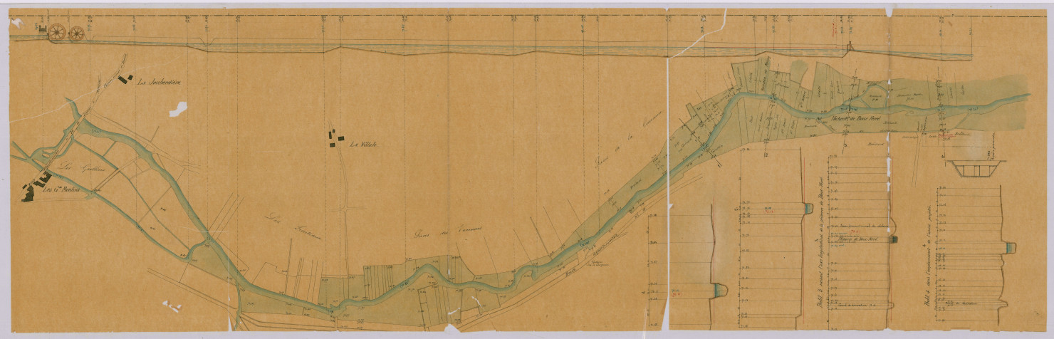 Pêcherie de Bouc-Ferré (établissement d'une nouvelle usine). Plans et profils (27 mars 1877)