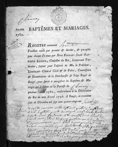 Collection communale. Baptêmes, mariages, sépultures, 1782-1792