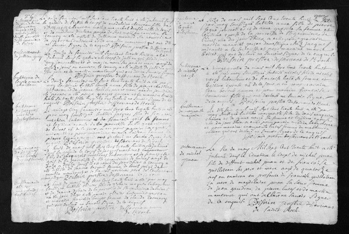 Collection du greffe. Baptêmes, mariages, sépultures, 1738