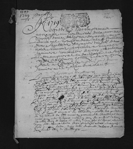 Collection du greffe. Baptêmes, mariages, sépultures, 1719