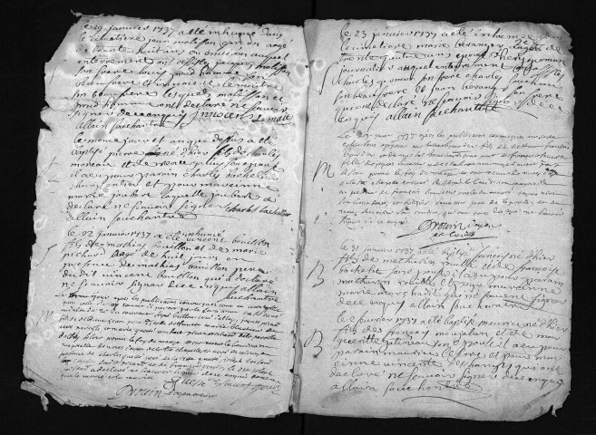 Collection du greffe. Baptêmes, mariages, sépultures, 1737-mai 1738 - Les années 1680-1736 sont lacunaires dans cett collection