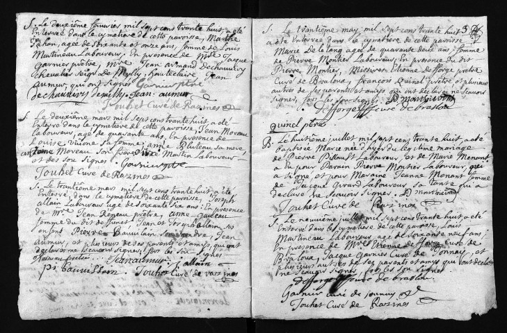 Collection du greffe. Baptêmes, mariages, sépultures, 1738