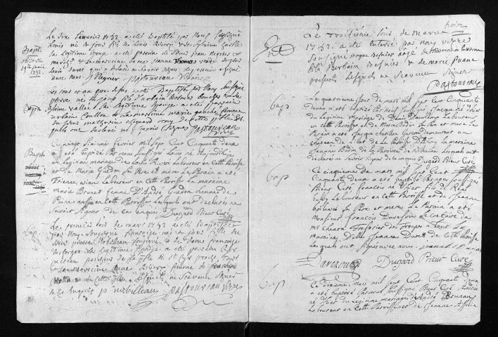 Collection du greffe. Baptêmes, mariages, sépultures, 1752-1753