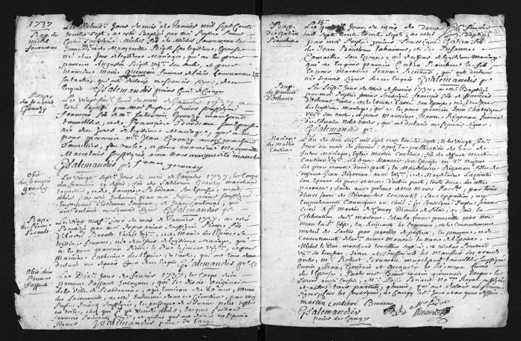 Collection du greffe. Baptêmes, mariages, sépultures, 1737 - Les années 1713-1736 sont lacunaires dans cette collection
