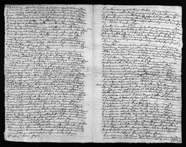 Collection du greffe. Baptêmes, mariages, sépultures, 1722