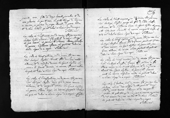 Collection du greffe. Baptêmes, mariages, sépultures, 1764