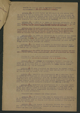 Révision du règlement des moulins du Courbat et du Parc. Premier arrêté modificatif (6 décembre 1921)