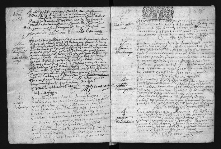 Collection communale. Baptêmes, mariages, sépultures, 1698-14 mai 1710. Contient des tables alphabétiques des baptêmes.