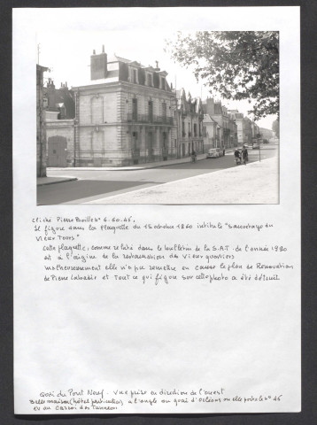 Quai du Pont Neuf, vue prise en direction de l'ouest, belle maison (hôtel particulier) à l'angle du quai d'Orléans où elle porte le n° 46 et du carroi des Tanneurs.