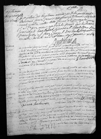 Collection du greffe. Baptêmes, mariages, sépultures, 1764