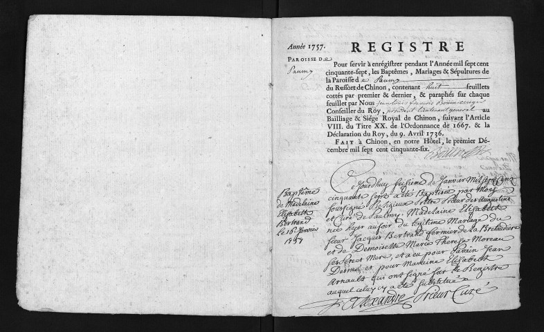 Collection du greffe. Baptêmes, mariages, sépultures, 1757