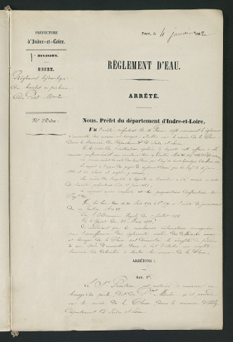 Règlement d'eau hydraulique du bouchot ou pêcherie du Petit moulin (4 janvier 1862)