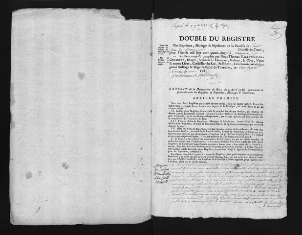 Baptêmes, mariages, sépultures, 1786