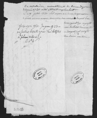 Centième denier et insinuations suivant le tarif (13 avril 1720-22 avril 1723)