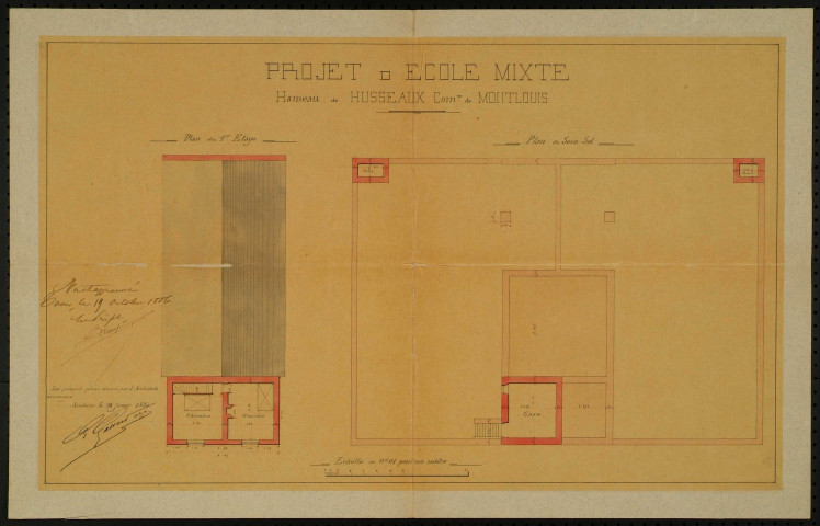 Projet d'école mixte au hameau d'Husseau : plans (1883 et 1886).