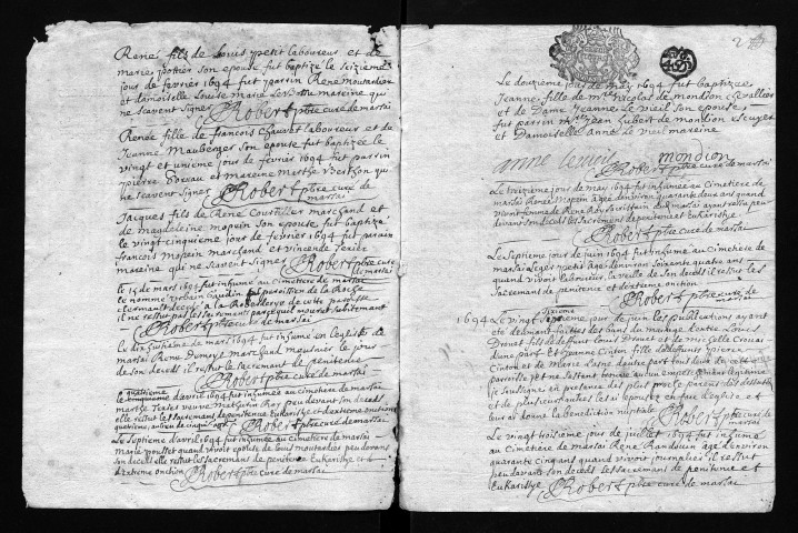 Collection communale. Baptêmes, mariages, sépultures, 1694-1714