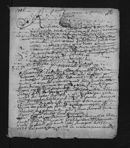 Collection du greffe. Baptêmes, mariages, sépultures, 1726-1727