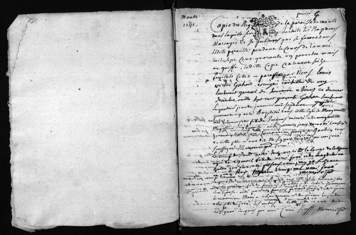 Collection du greffe. Baptêmes, mariages, sépultures, 1741