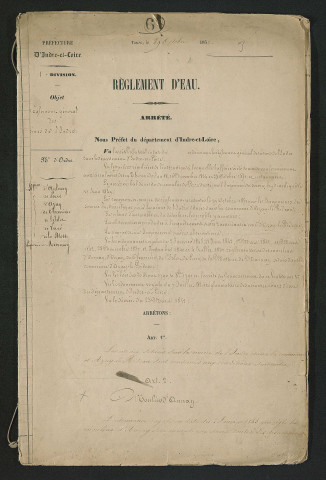 Règlement général des usines de l'Indre (29 octobre 1852)