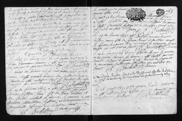 Baptêmes, mariages, sépultures, 1695