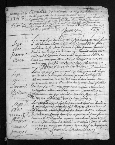 Baptêmes, mariages, sépultures, 1748