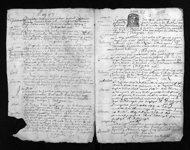 Collection du greffe. Baptêmes, mariages, sépultures, 1687