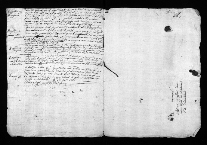 Collection du greffe. Baptêmes, mariages, sépultures, 1760