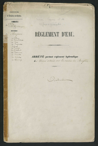 Arrêté portant règlement hydraulique des usines situées sur la rivière de Brignon (23 février 1855)