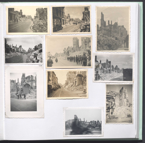 Bâtiments en ruine, soldats allemands, rue Nationale à Tours.