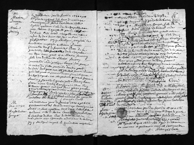 Collection du greffe. Baptêmes, mariages, sépultures, 1750