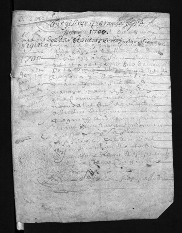 Collection du greffe. Baptêmes, mariages, sépultures, 1700