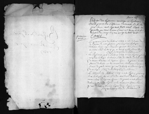 Collection du greffe. Baptêmes, mariages, sépultures, 1739