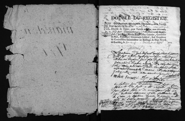 Collection du greffe. Baptêmes, mariages, sépultures, 1777